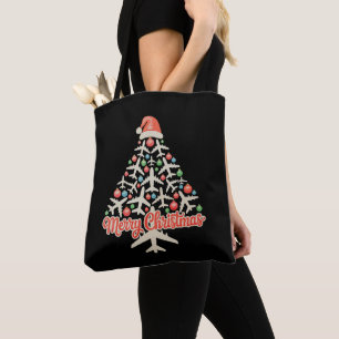 Tote Bag Arbre de Noël Avion Pilote Xmas Vacances Famille