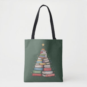 Tote Bag Arbre de Noël Livre Rétro Bibliothèque Bibliophile
