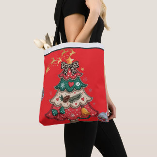 Tote Bag Arbre de Noël Moderne Coloré