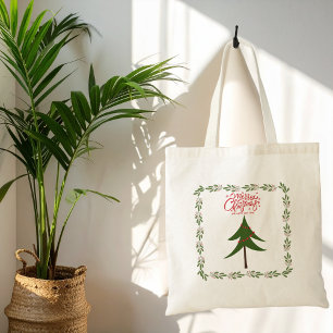 Tote Bag Arbre de Noël rétro et minimaliste de la couronne