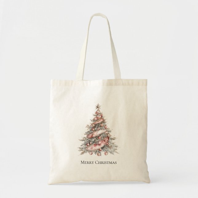 Tote Bag Arbre de Noël rose or rose (Devant)