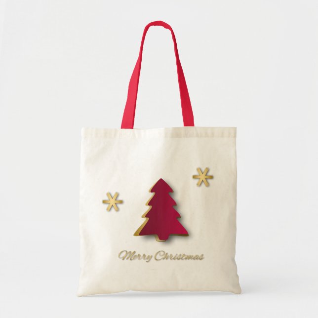 Tote Bag Arbre de Noël rouge or élégant (Devant)