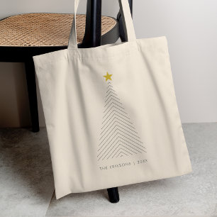 Tote Bag Arbre de Noël scandinave   Minimaliste Gold Star