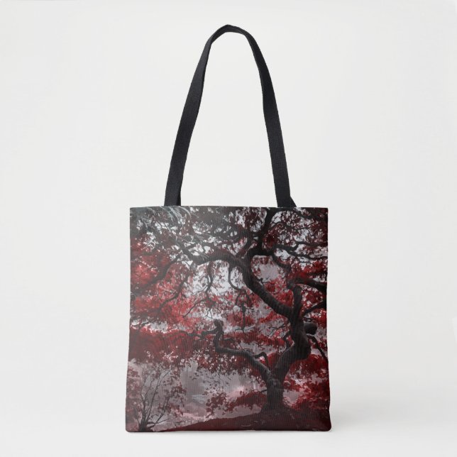 Tote Bag Arbre rouge en fleurs de cerisiers (Devant)