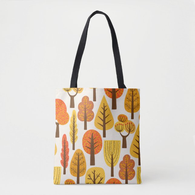 Tote Bag Arbres d'automne, motif sans soudure. (Devant)