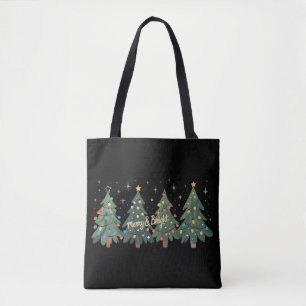 Tote Bag Arbres de Noël verts Fête de Noël