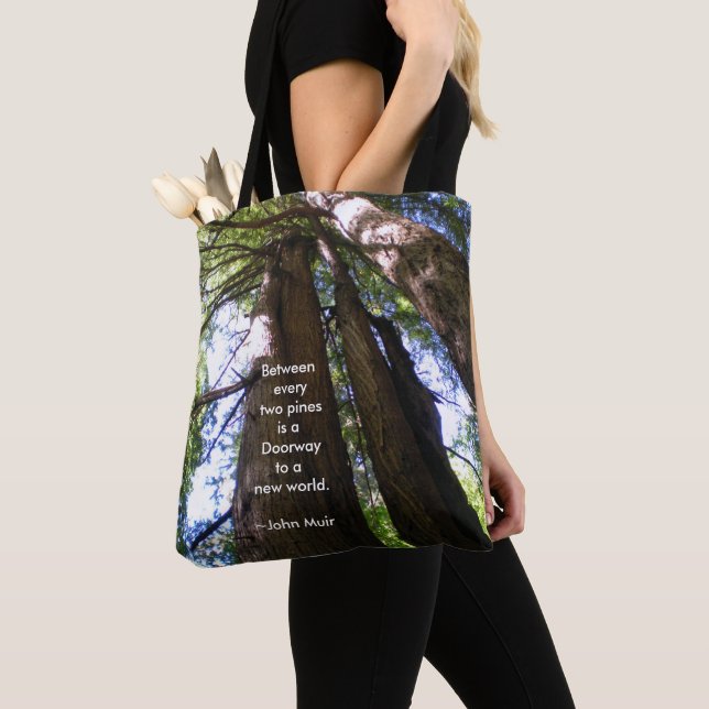 Tote Bag Arbres de séquoias avec citation de Muir (De près)