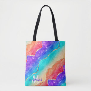 Tote Bag Arc-en-ciel brillant et monogramme en agate à pail