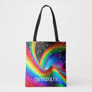Tote Bag Arc en ciel et étoiles d'or