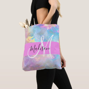 Tote Bag Arc-en-ciel Girly Holographique Iridescent Monogra