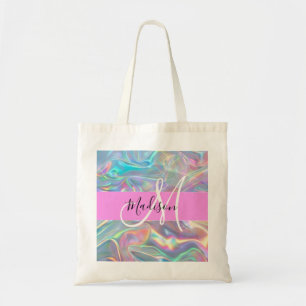 Tote Bag Arc-en-ciel Girly Holographique Iridescent Monogra