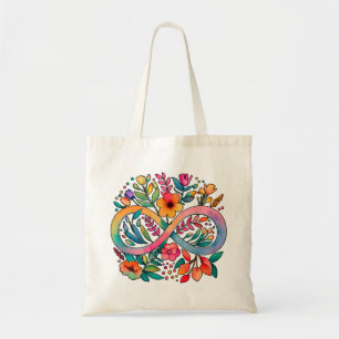 Tote Bag Arc-en-ciel Infinité Aquarelle Fleurs Autisme