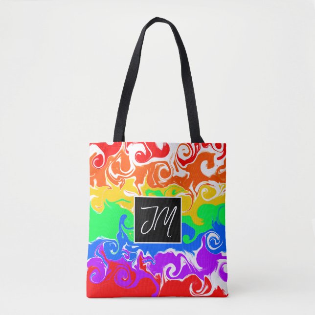 Tote Bag Arc en ciel Marbre Fluide Art (Devant)