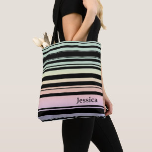 Tote Bag Arc-en-ciel rayures pastel personnalisées