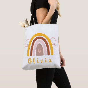 Tote Bag Arc-en-ciel Whimsical Boho avec un nom personnalis