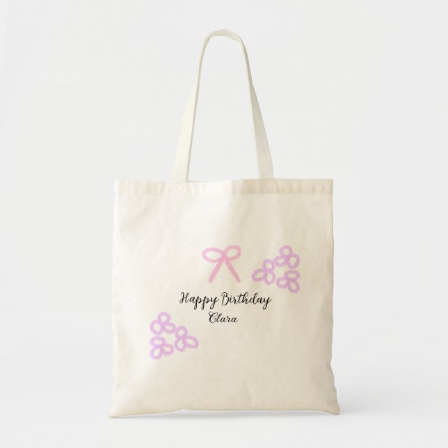 Tote Bag Arc rose violet fleuri pastel heureux anniversaire (Devant)