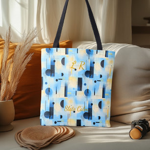 Tote Bag Ardoise Calme Abstrait - Bleu, Gris, Noir Géométri