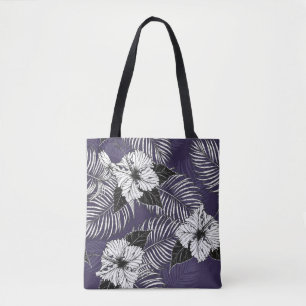 Tote Bag Areca palm, hibiscus croquis : motif vintage