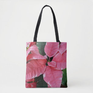 Tote Bag Argent Star Marbre Poinsettias Pink Holiday Floral