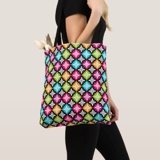 Tote Bag Argyle Coloré avec Motif Floral