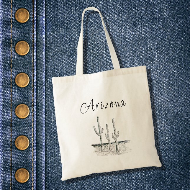 Tote Bag Arizona Desert Cactus Black White Boho (Créateur téléchargé)