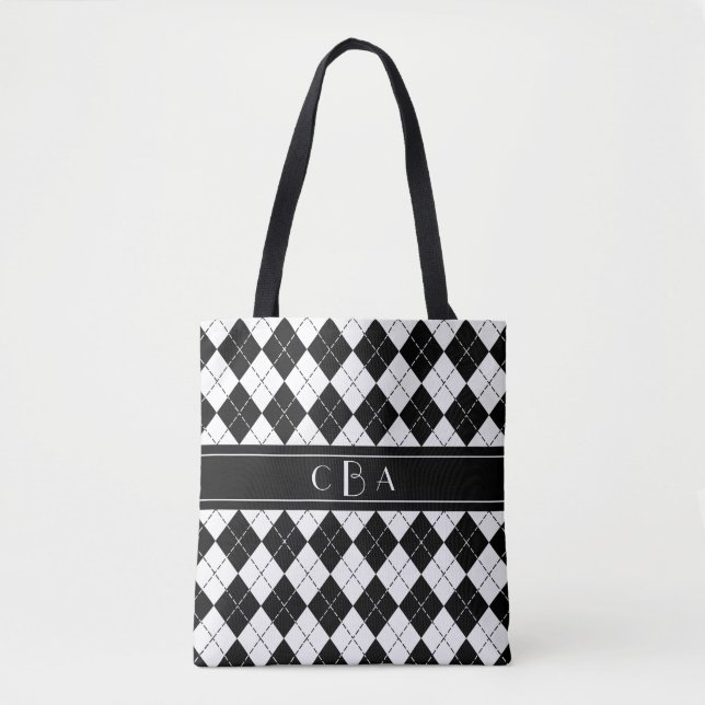 Tote Bag Arlequin noir et blanc (Devant)