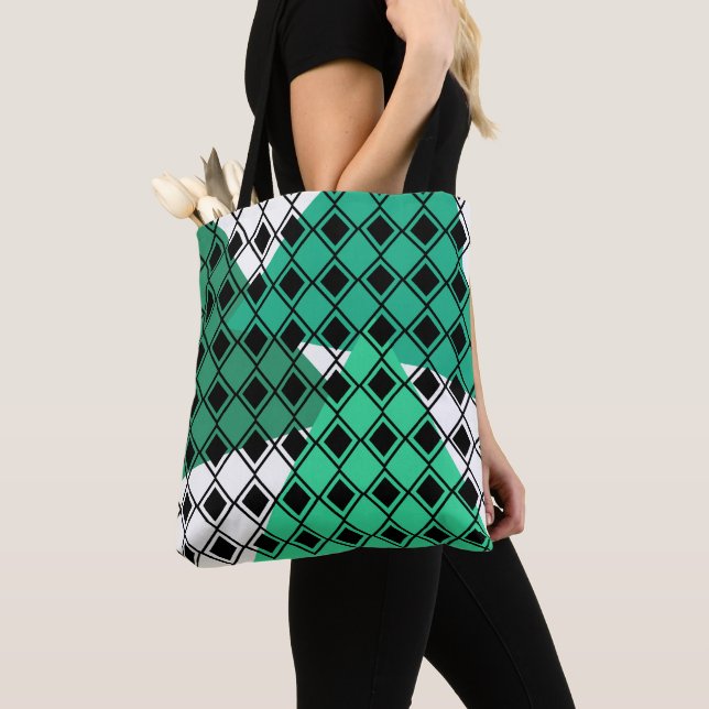 Tote Bag Arlequin Triangle Vert (De près)