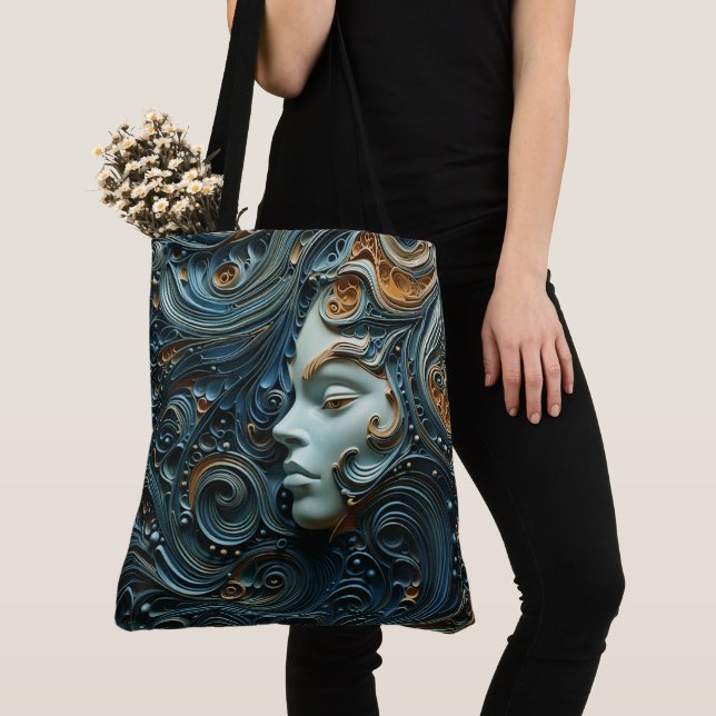 Tote Bag Art 3D de la femme Lune (De près)