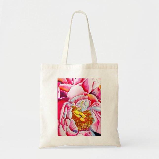 Tote Bag art à l'aquarelle Paeon rose (Devant)