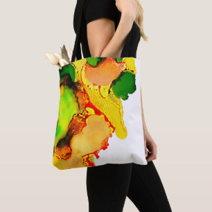 Tote Bag art Abstrait alcool encre jaune vert