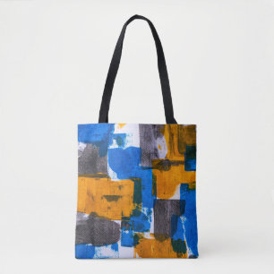 Tote Bag Art abstrait bleu, orange et gris