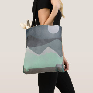 Tote Bag Art abstrait de paysage moderne de lune et de mont