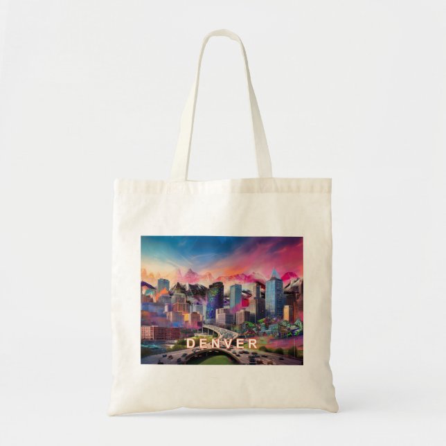 Tote Bag Art Abstrait Denver Skyline (Devant)