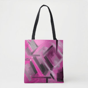 Tote Bag Art Abstrait élégant rose gris-noir