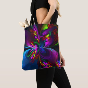 Tote Bag Art abstrait floral moderne motif bleu rouge #15