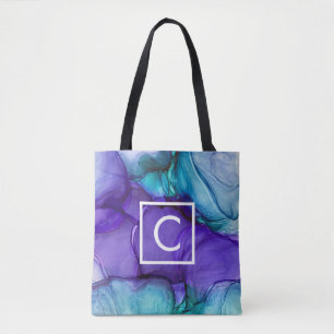 Tote Bag Art abstrait liquide à l'encre d'alcool violet et