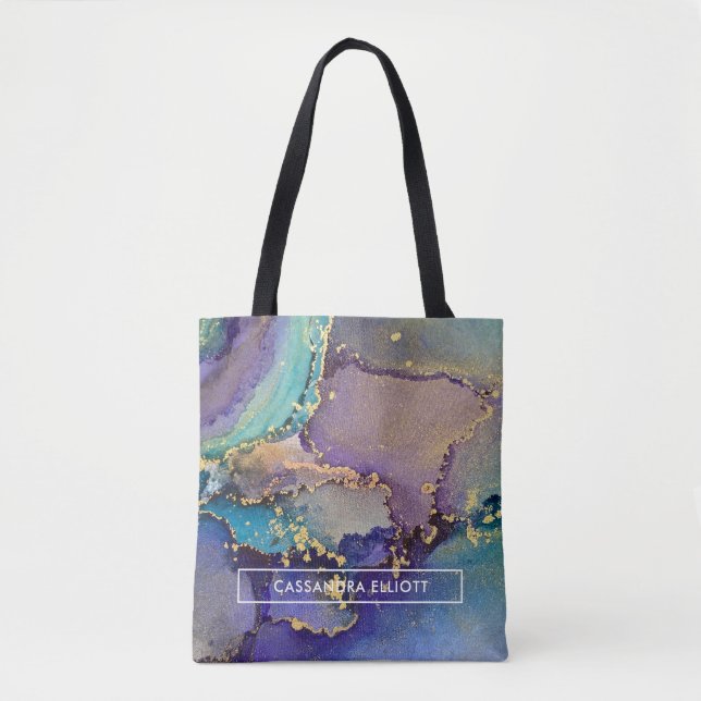 Tote Bag Art Abstrait Liquide De L'Encre D'Alcool D'Or Mult (Devant)