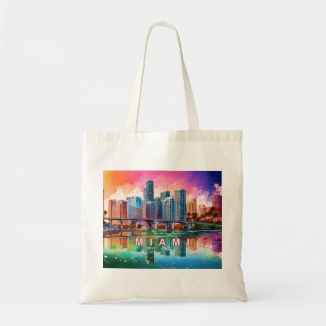 Tote Bag Art Abstrait Miami Skyline (Devant)