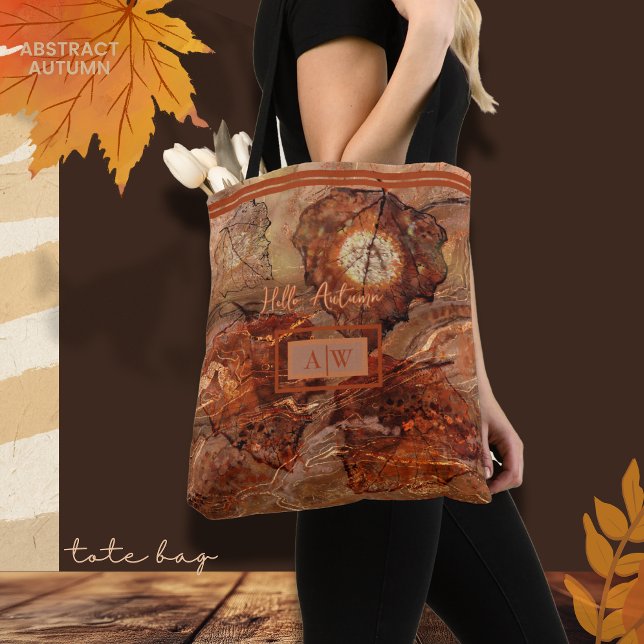 Tote Bag Art Abstrait Moderne Automne Brun Rustique Monogra (Modern Abstract Art Autumn Rustic Brown Monogram Tote Bag)