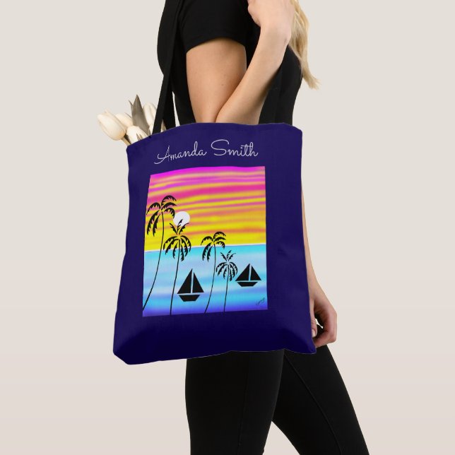 Tote Bag Art Abstrait Moderne Tropical Sunset Sailing (De près)