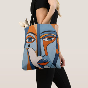 Tote Bag Art Abstrait orange et bleu face
