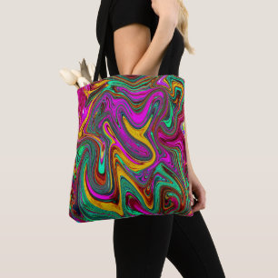 Tote Bag Art abstrait rose chaud marbré et vert écume de me