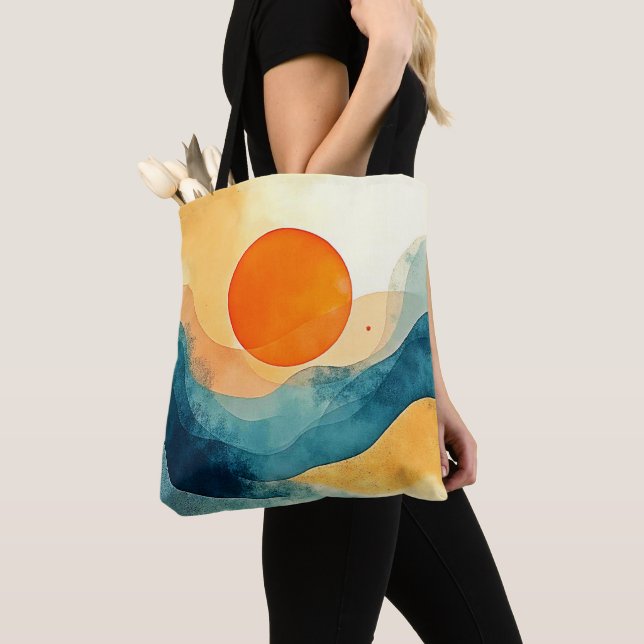 Tote Bag Art Abstrait Sunset Waves (De près)