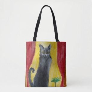 Tote Bag art aquarelle de chat noir