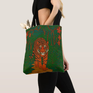 Tote Bag Art de cloisonné Tigre sur le chemin de la jungle