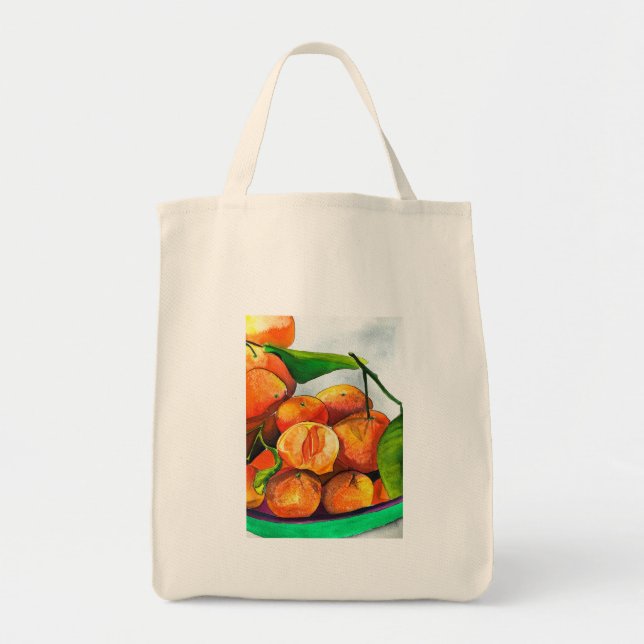 Tote Bag art de fruit à l'aquarelle orange mandarine (Devant)