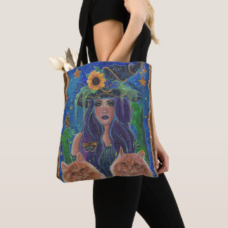 Tote Bag art de kitty sorcière d'Halloween par Renee Lavoie
