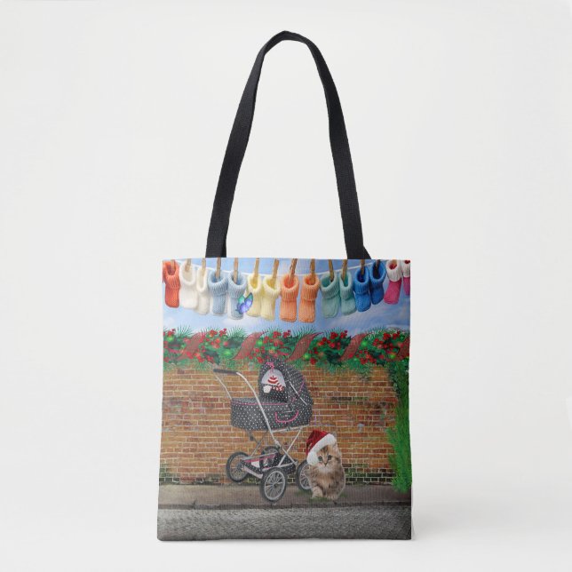 Tote Bag Art de la scène de Noël Polka-Dot Street (Devant)