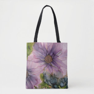Tote Bag Art de l'encre d'alcool rose et violet