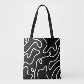Tote Bag Art de ligne ondulée noir et blanc minimaliste